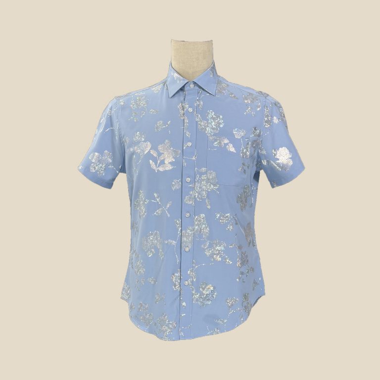 men's fashion print shirt with silver laser filming short sleeve