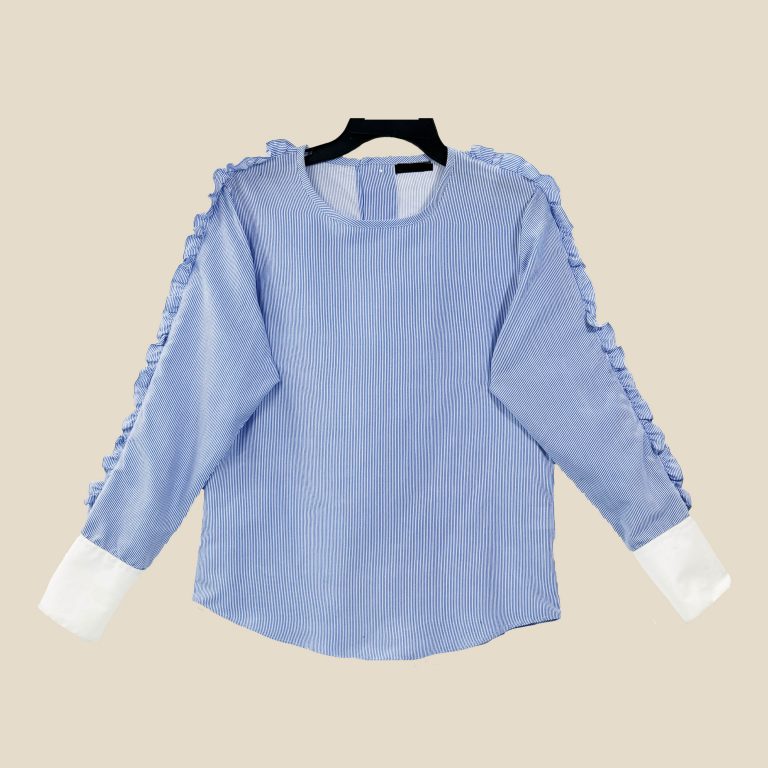 ladies' blouse back buttoned long sleeve cotton blend
