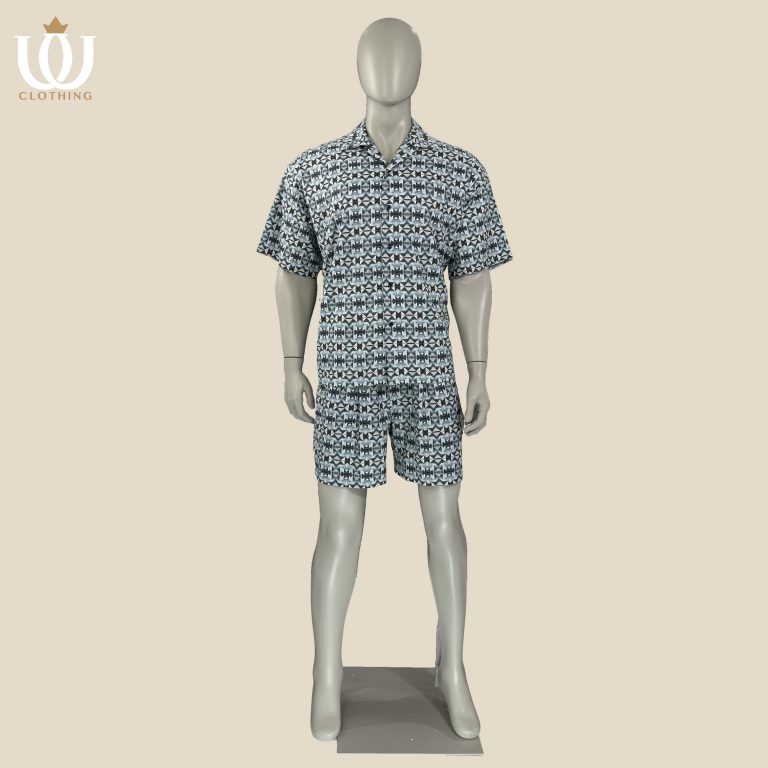 digital print short sleeve & shorts set tiles ink