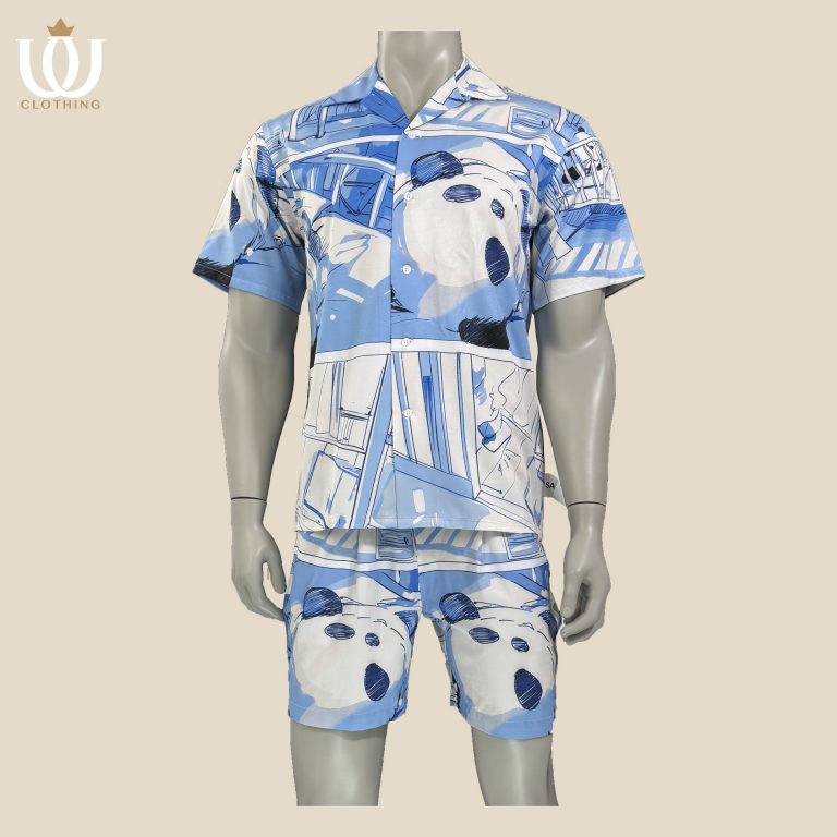 digital print short sleeve & shorts set tiles ink